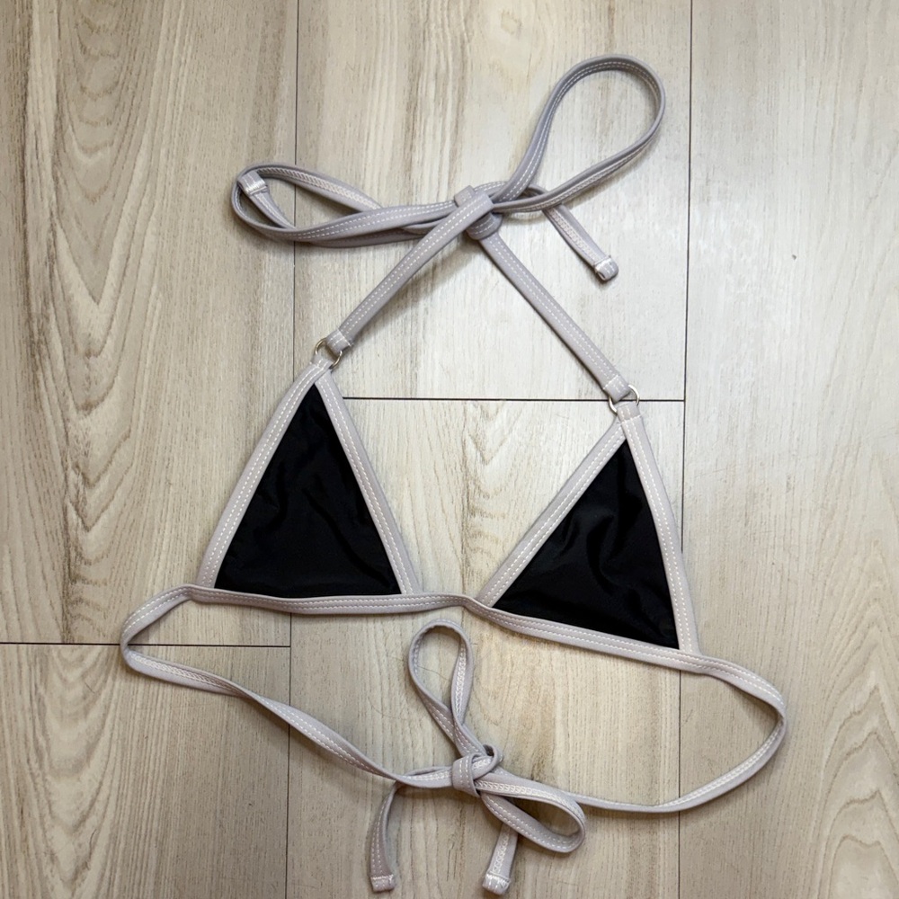 Black and Cream Triangle Bikini Top